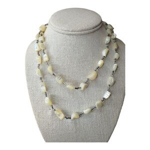 Vintage Mother of Pearl Nugget Bead Necklace 34” Barrel Clasp J15